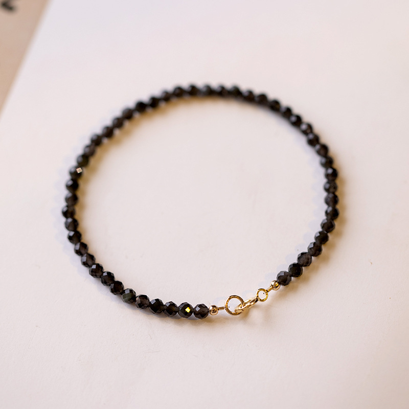 3:3mm Faceted Obsidian Bracelet - 16cm