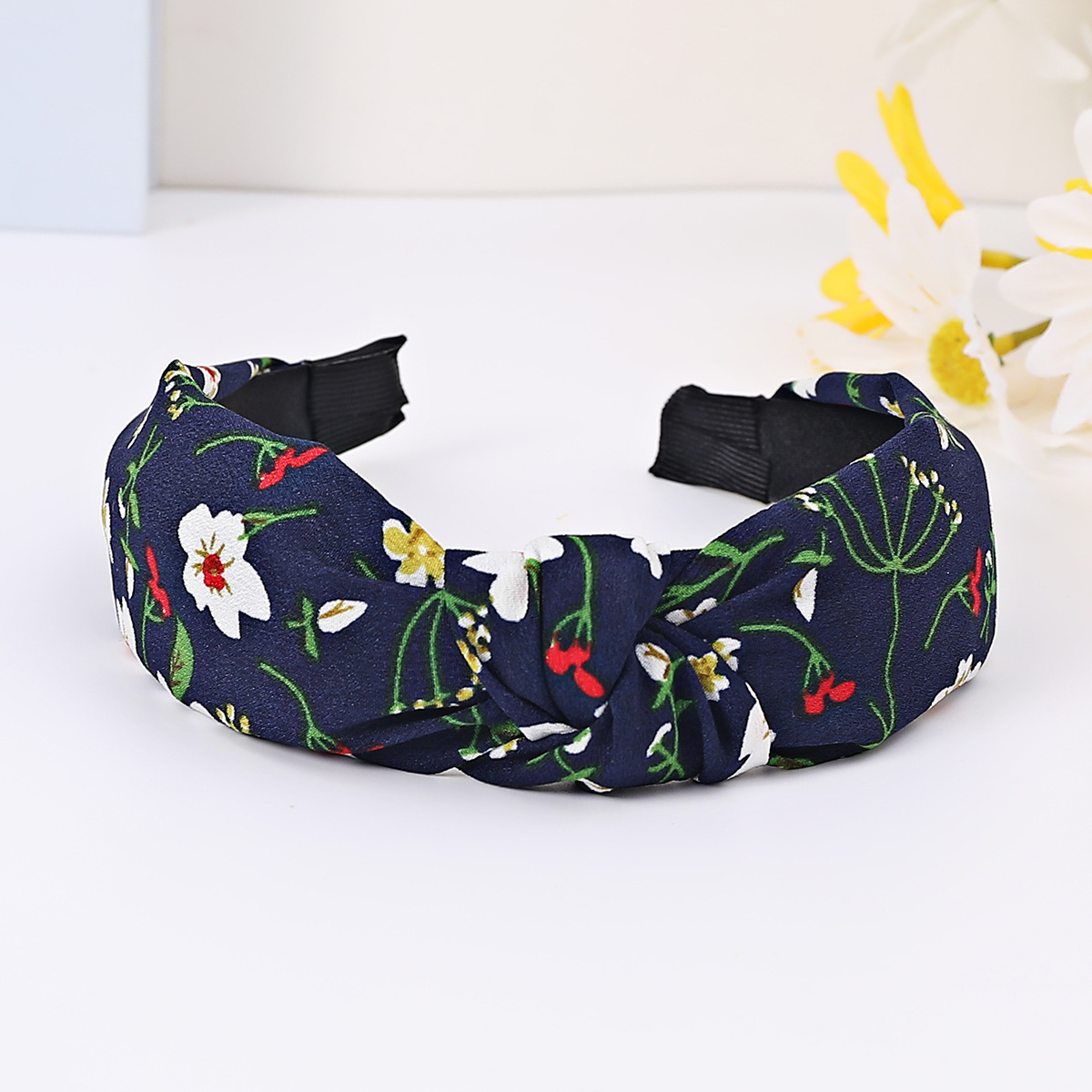 5:Navy blue print knotted headband