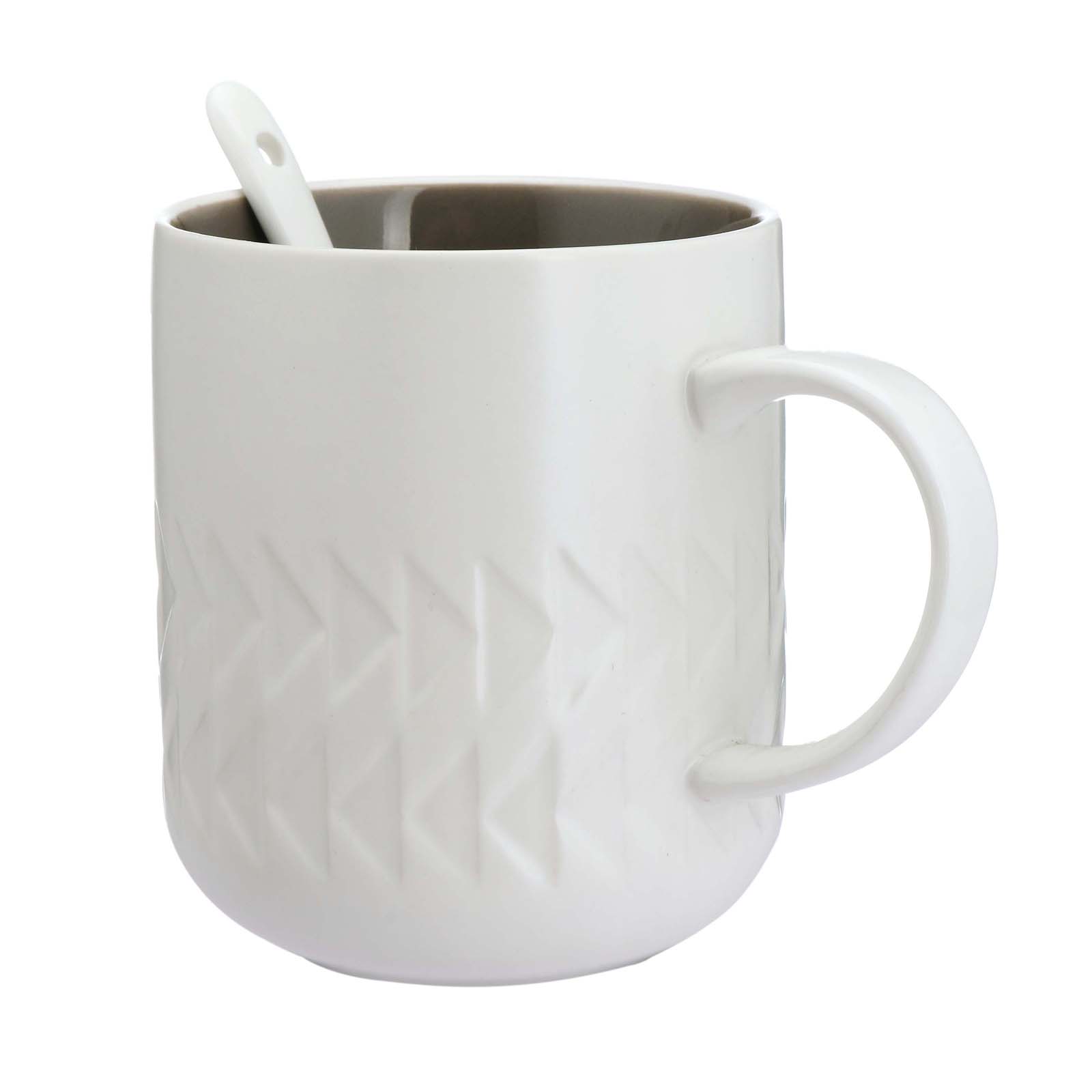 Embossed Textured Mug - Matte White Inside Red Grey