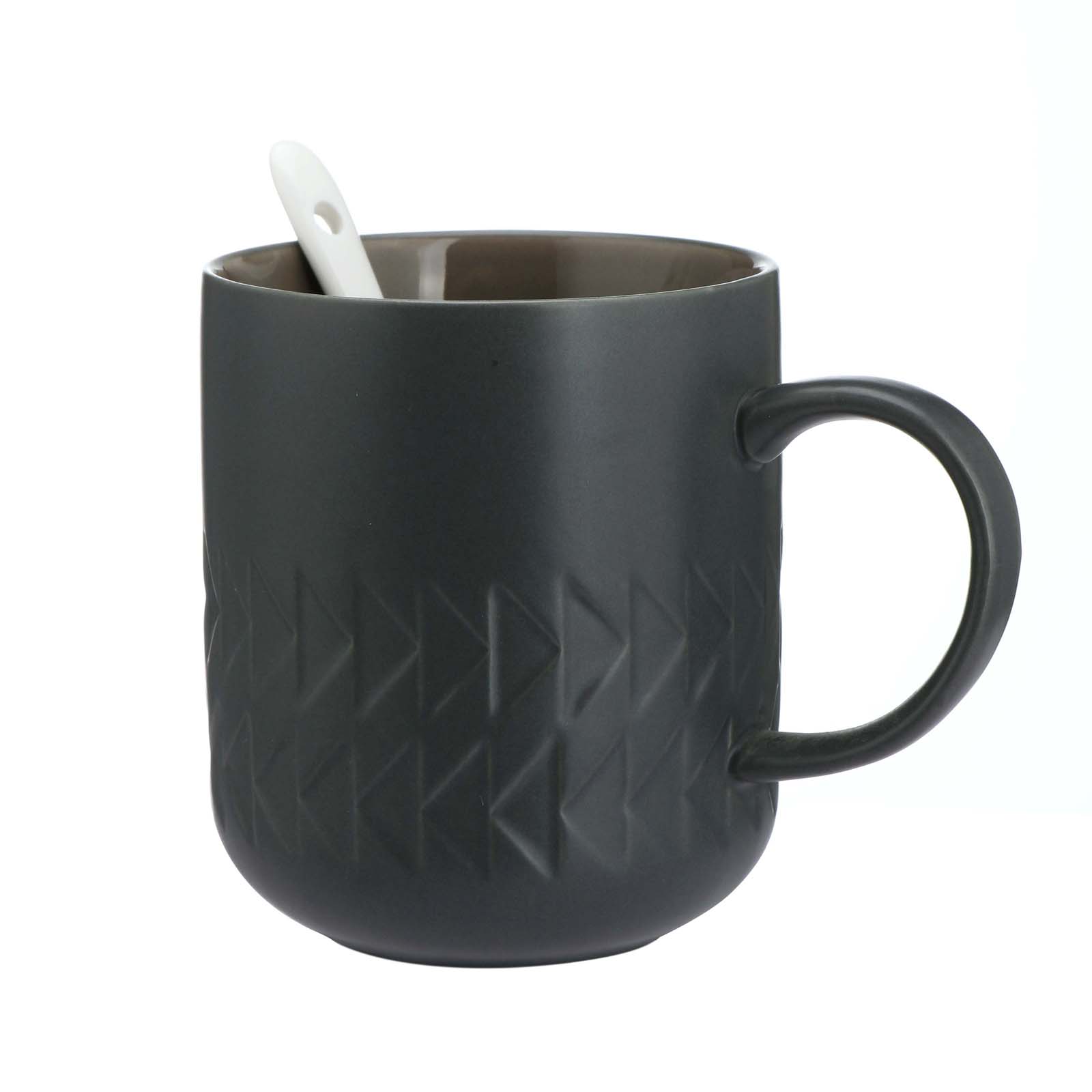 Embossed Textured Mug - Matte Outer Dark Grey Inner Red Grey