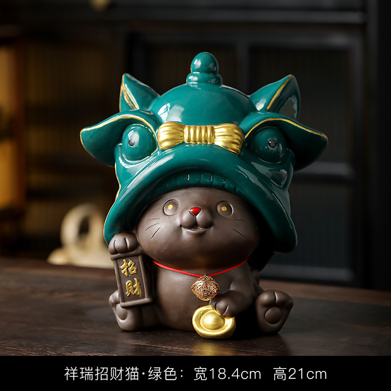 3:Lucky cat piggy bank (green) large 18.4*21cm