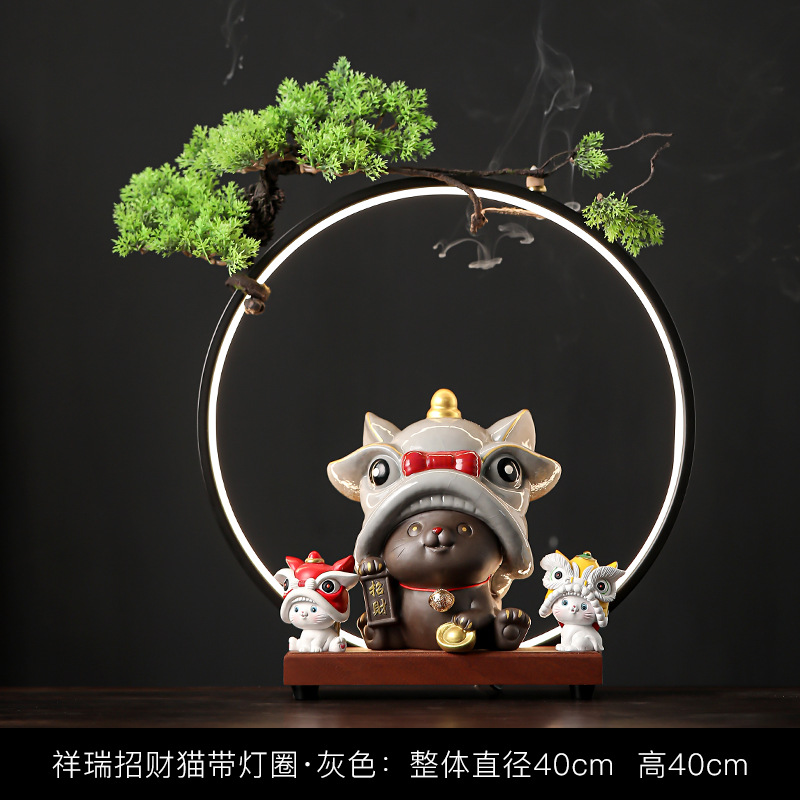 5:Lucky Cat Piggy Bank (Ru Kiln Type) Large   Lamp Circle Tree Rattan 24.7*11.5*3.5cm