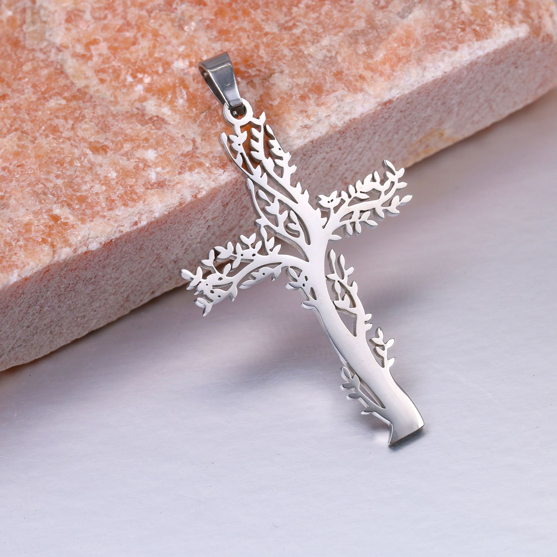 tree of life cross steel color