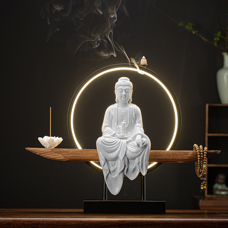 3:Medicine Buddha [White Porcelain] Complete Set of Lamp Wooden Base 48*10*36.5cm