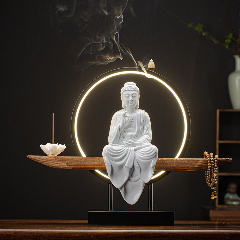 7:Amitabha Buddha [white porcelain] full set of lamp wooden seat 48*10*36.5cm