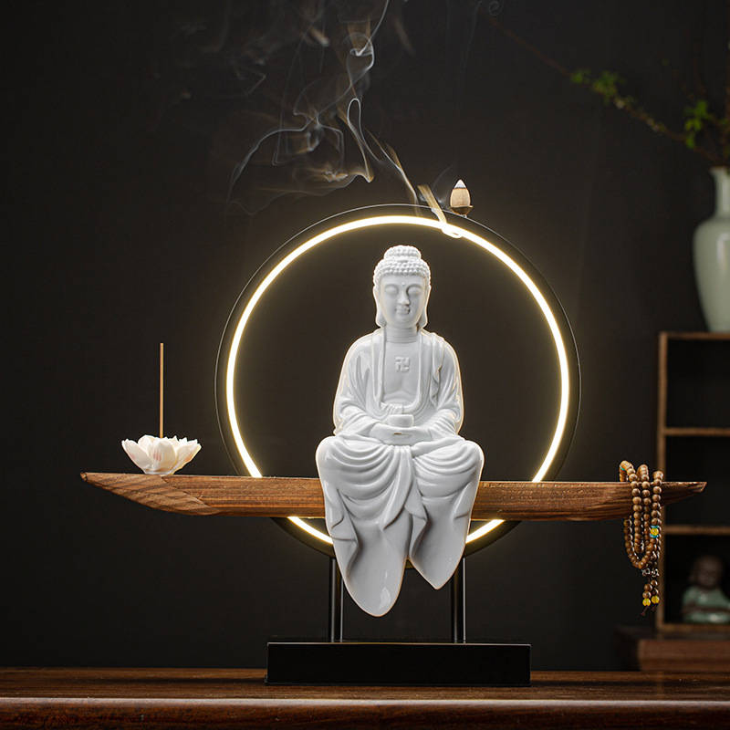 11:Sakyamuni [white porcelain] full set of lamp wooden seat 48*10*36.5cm