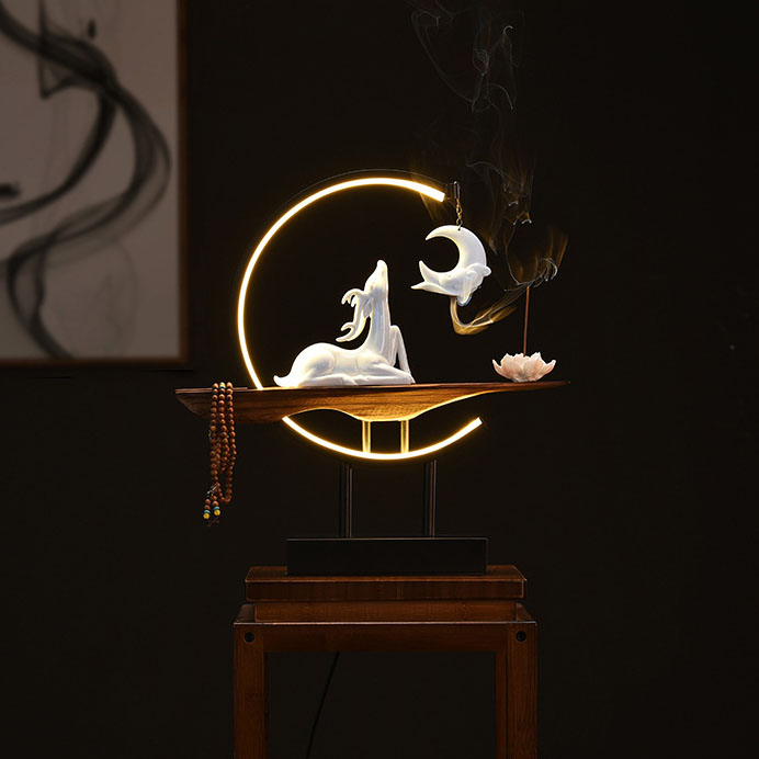 A deer has you + semi-circular lamp + lotus flower