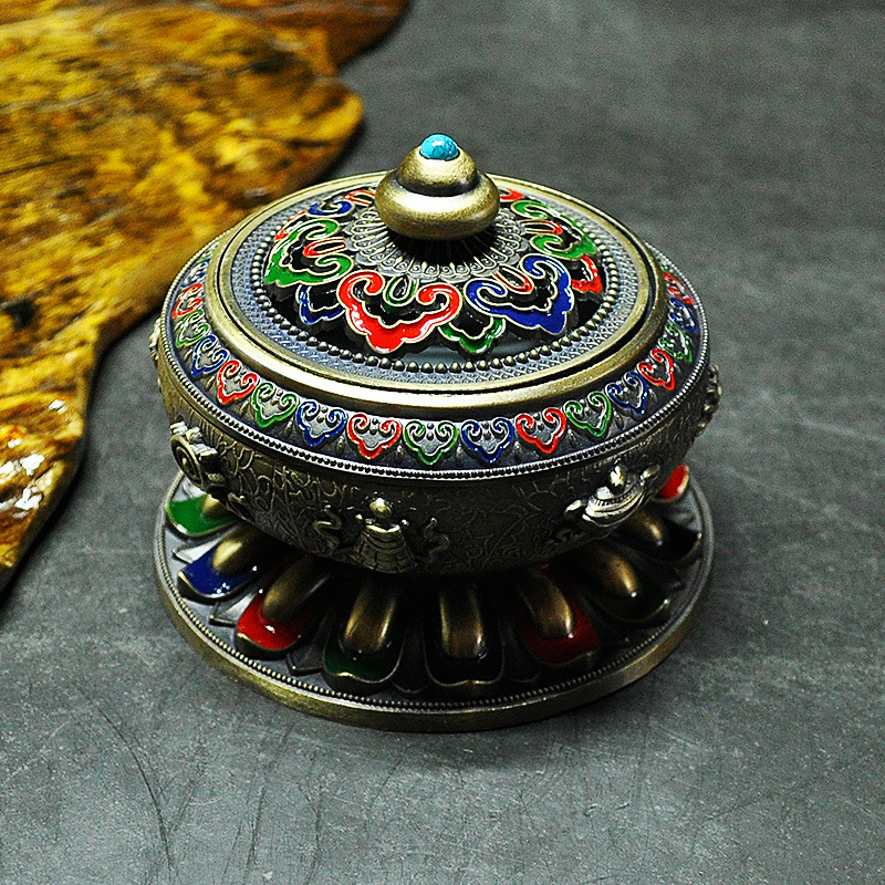 4:Eight treasures painted incense burner green