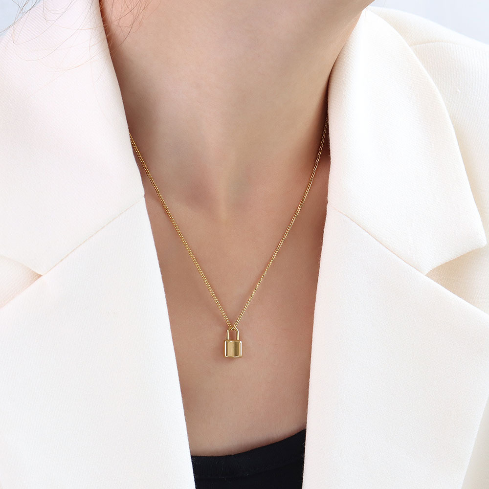 8:Section C-P449 Gold Concave Lock Necklace