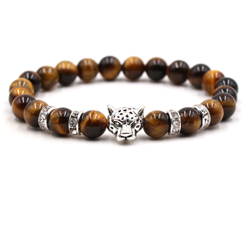 8:Tiger eye stone silver leopard head