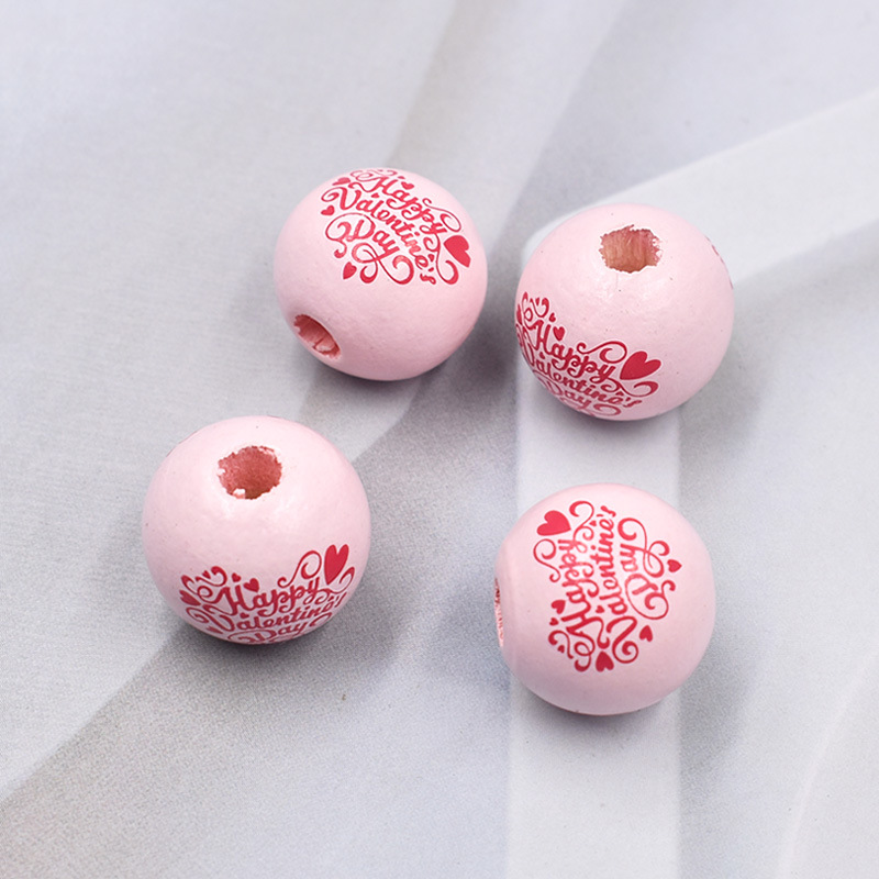 Light pink love English wooden beads