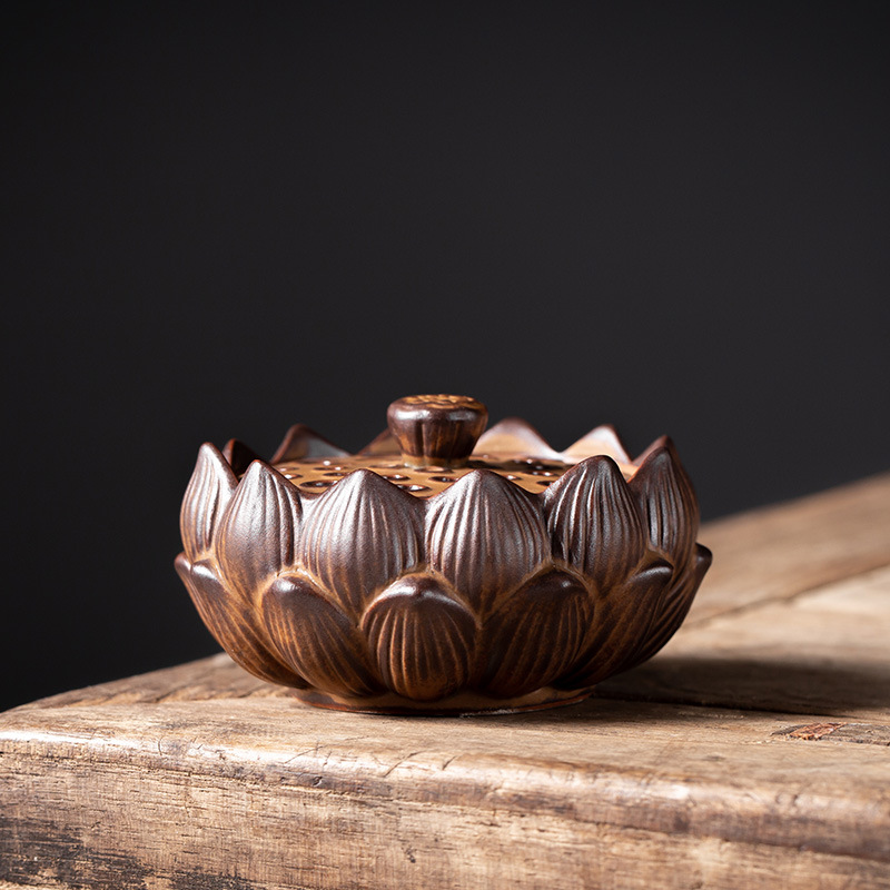 Lotus incense burner - ancient brown