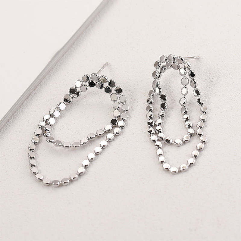 2:12# White K Lentil Bean Chain Stud Earrings