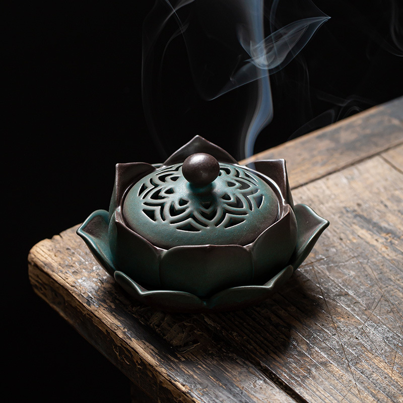 1:Kiln-turned lotus incense burner 12.7*10.8*7cm