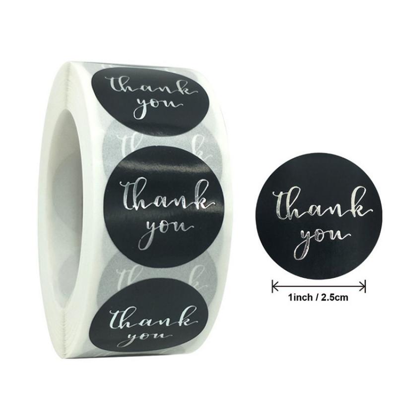 THANK YOU SILVER WORD ON BLACK 1 INCH (25MM)