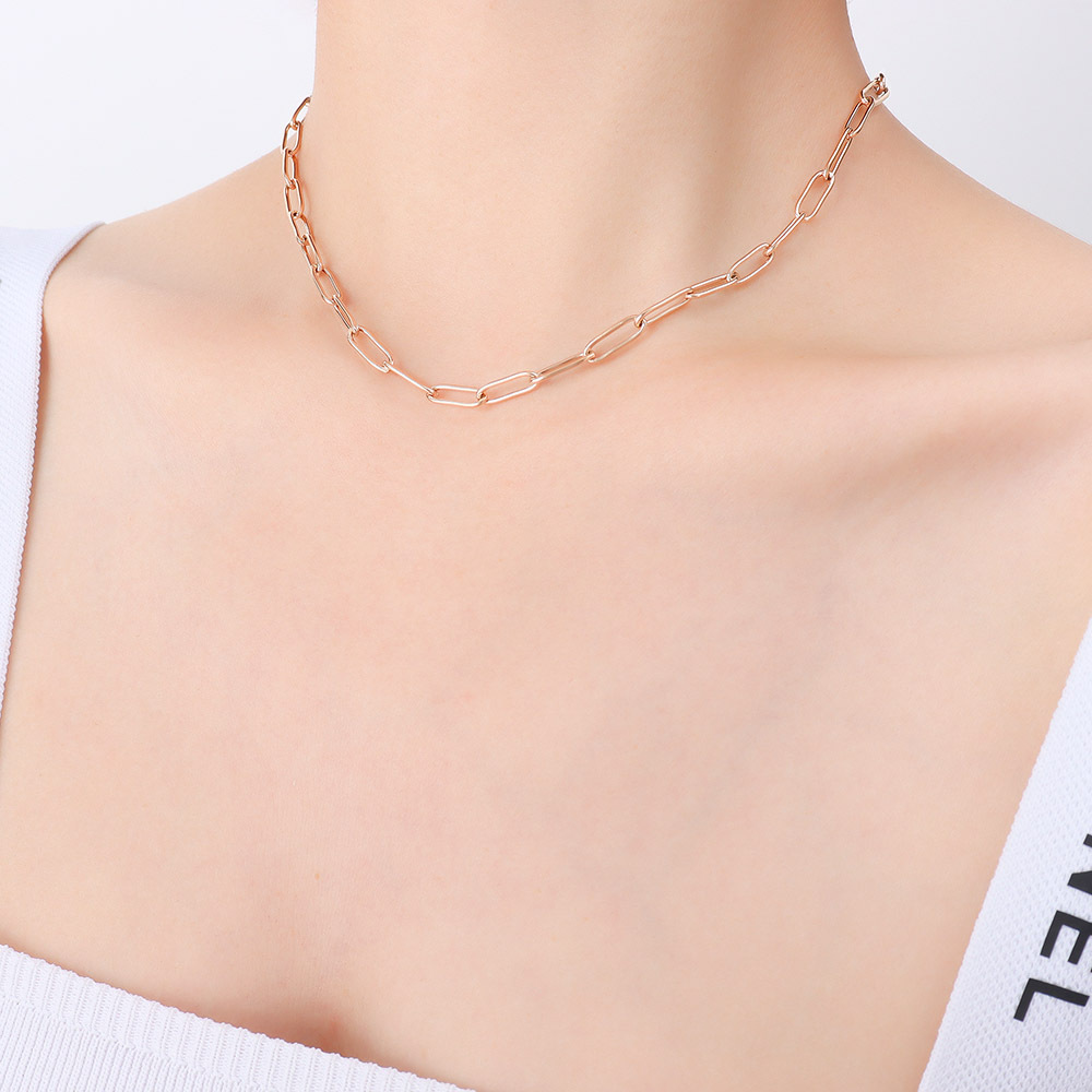 4:P495 Shiny Rose Gold Necklace 39cm