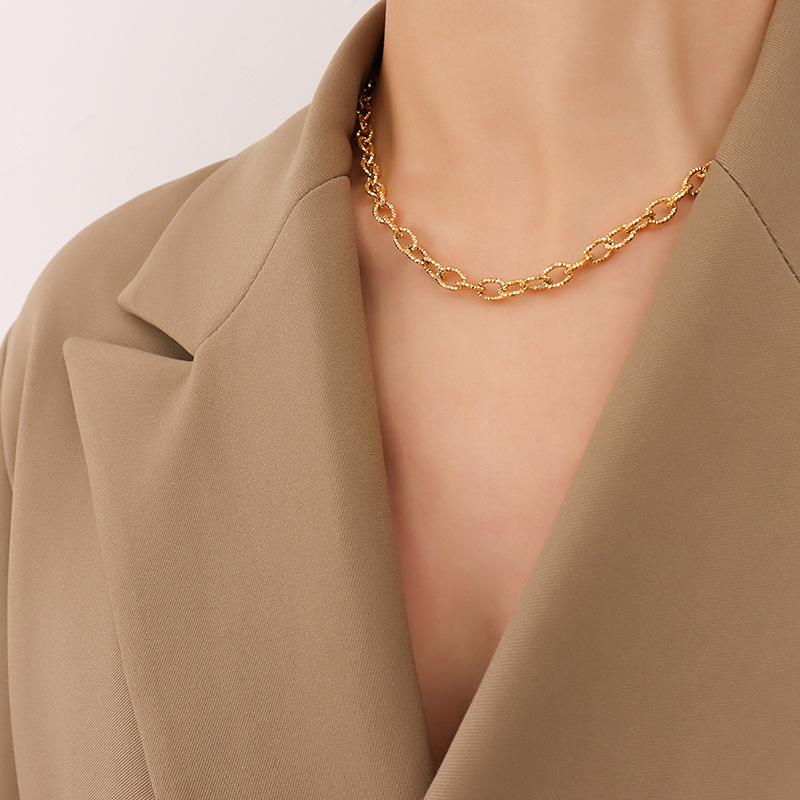 P328-Gold Thick Chain Necklace 40cm