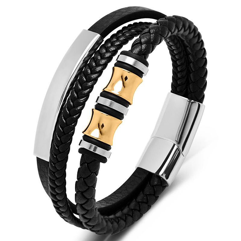 1:Black leather [steel and gold]