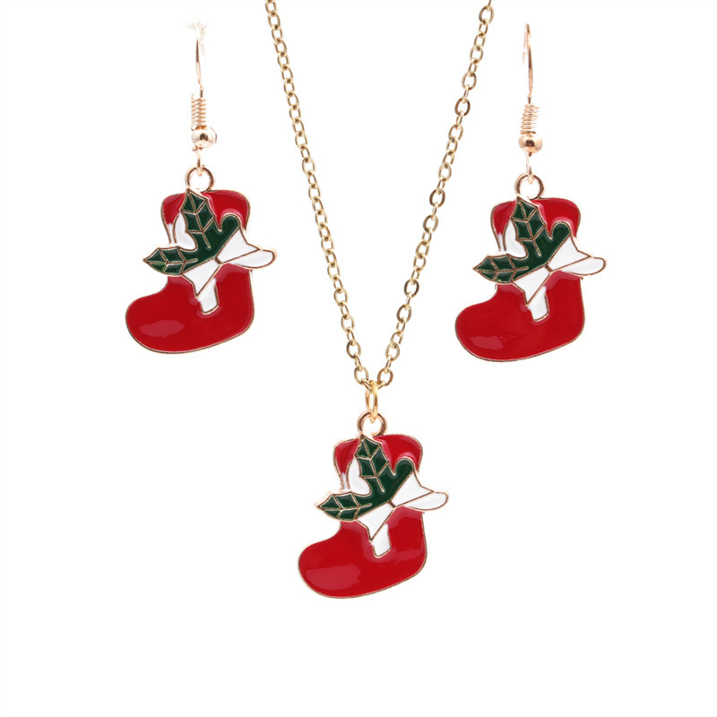 Christmas Socks Earrings Necklace Set