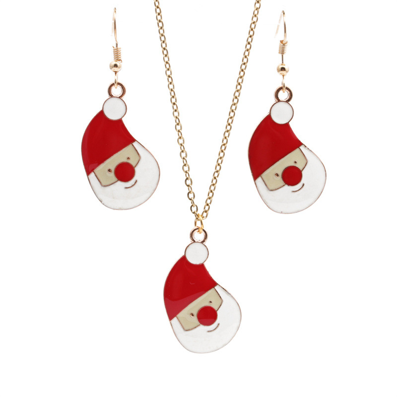 Christmas Hat Snowman Earring Necklace Set