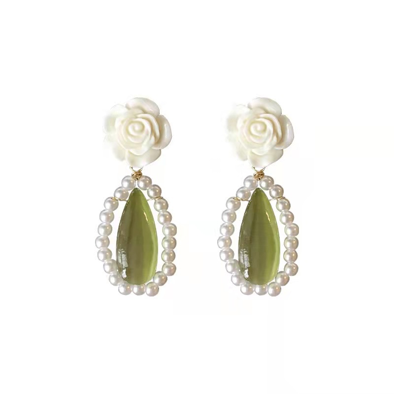 green, clip-on earring