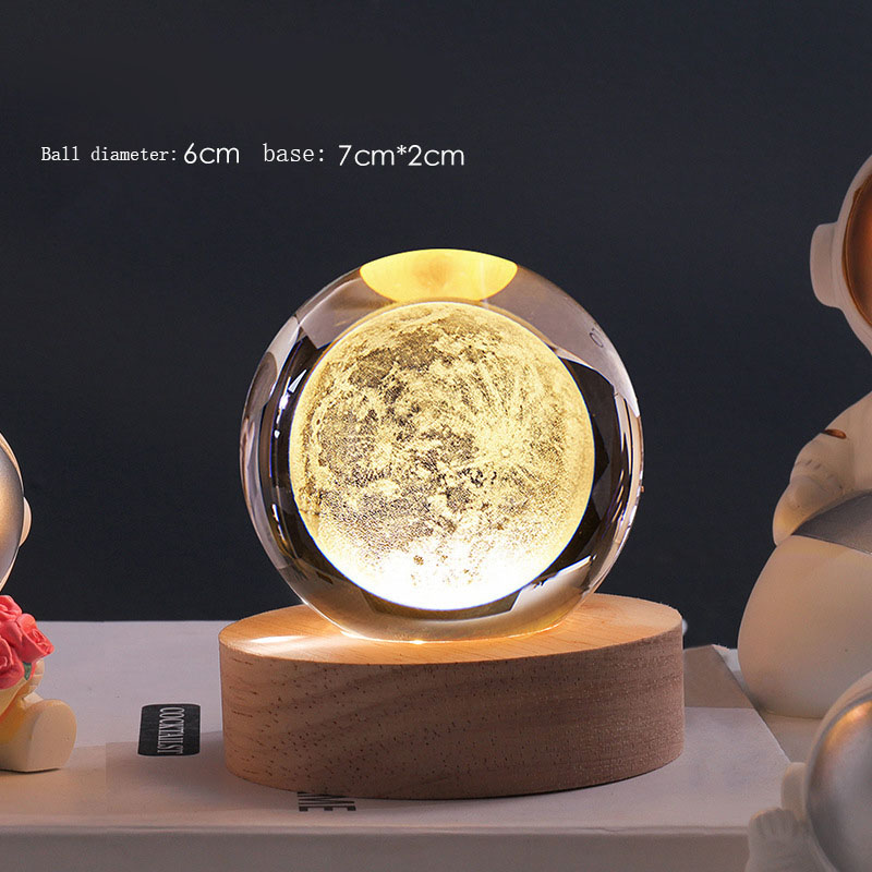 Moon(6cm crystal ball + base) white light (USB plu