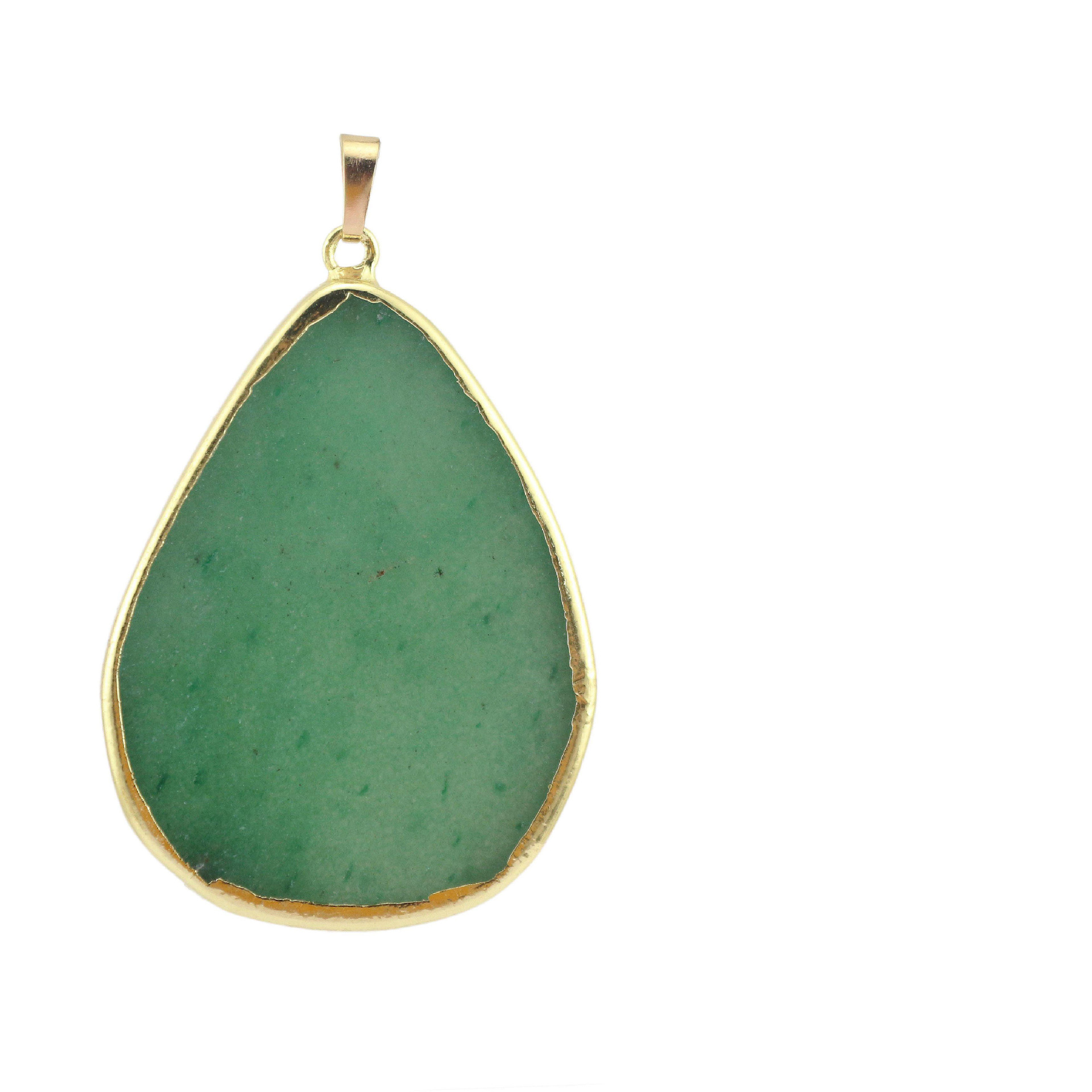 Green Aventurine Rough Stone Pendant - Gold