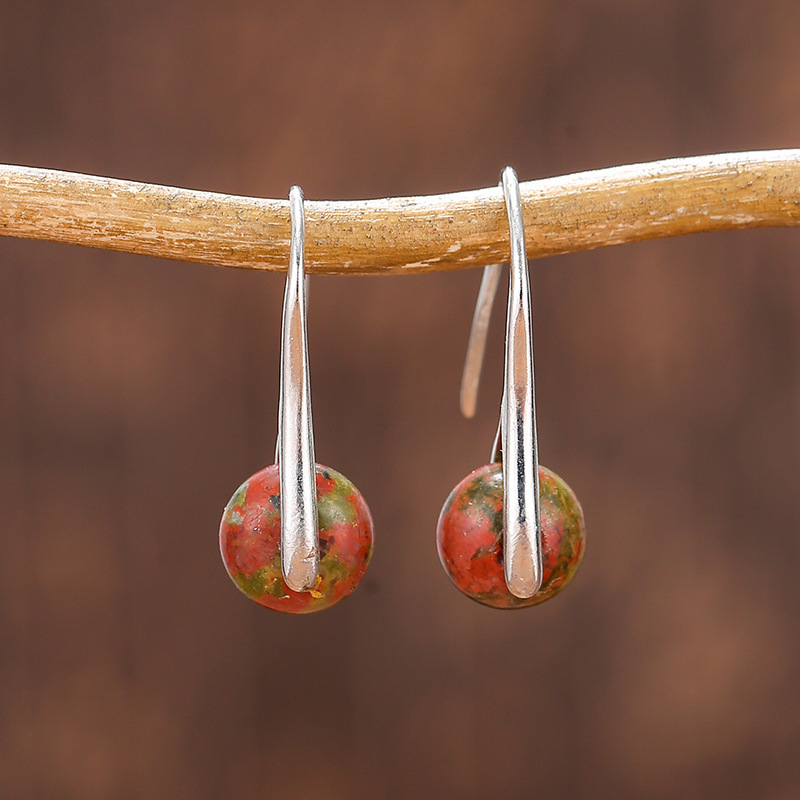 Unakite silver ear hook