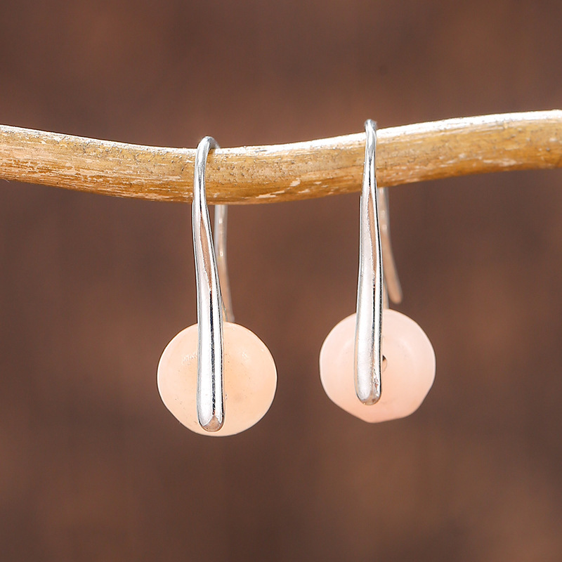 Pink Aventurine silver ear hook