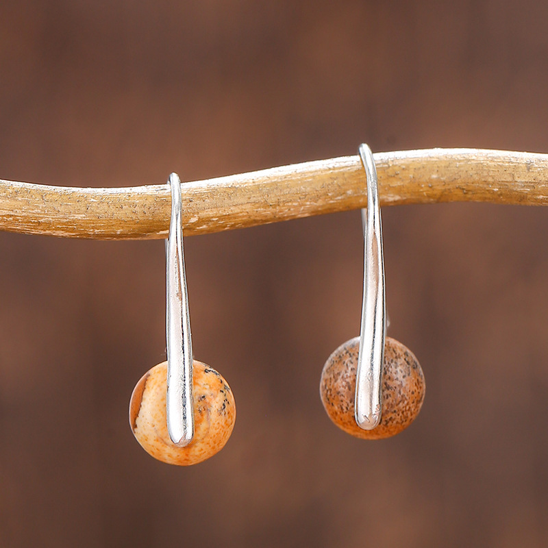 10:Picture Jasper silver ear hook