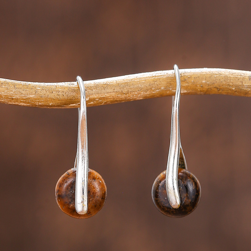 22:tiger eye silver ear hook