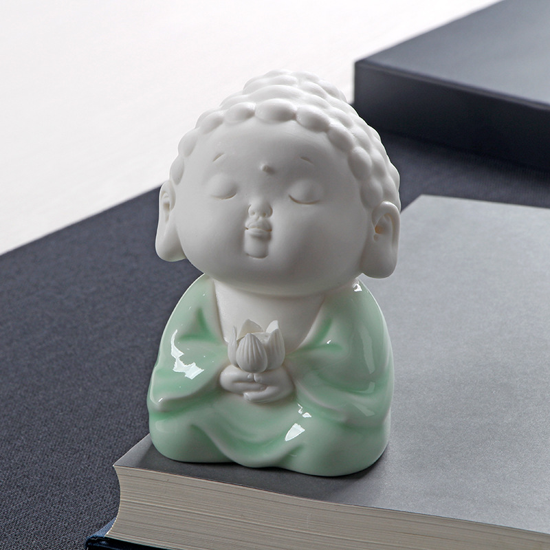 Ping An Buddha Still-Cyan Glaze 6.5*6.5*9.5cm