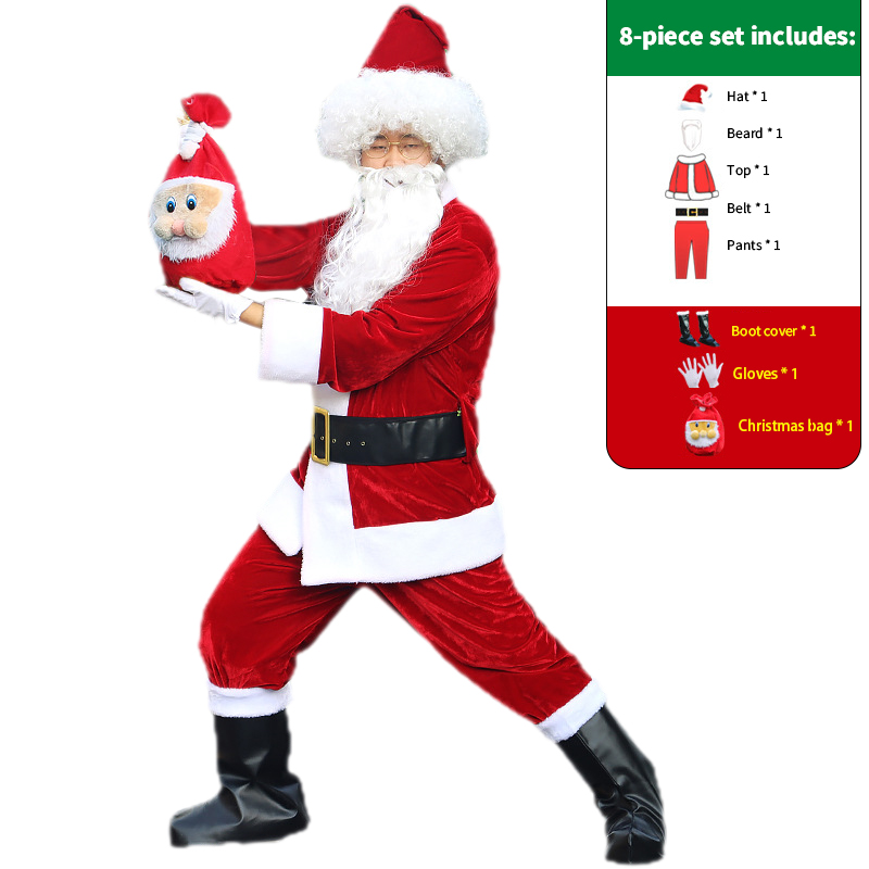 8-piece set B (hat   beard   top   belt   pants   gloves   boots   red Christmas bag)