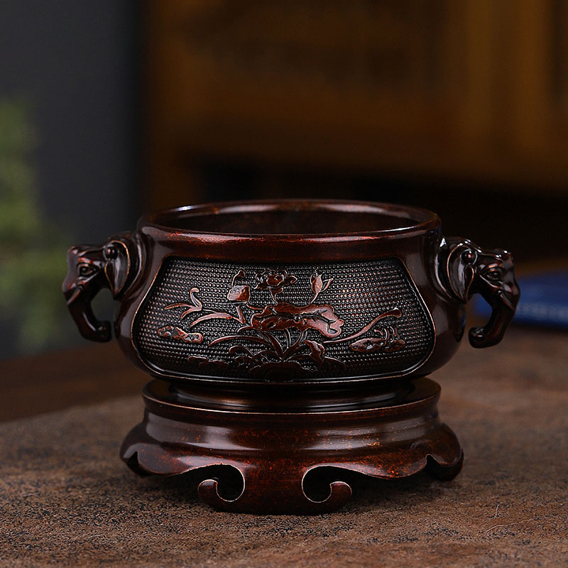 Elephant Ear Lotus Stove Small-Bronze 11*6.5cm