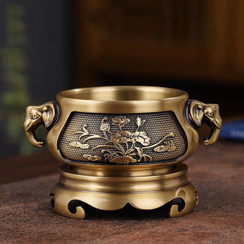 1:Elephant Ear Lotus Stove Small-Yellow Bronze 11*6.5cm