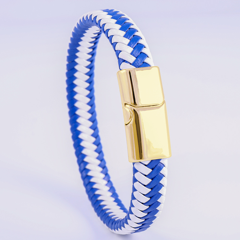 White and blue+golden buckle