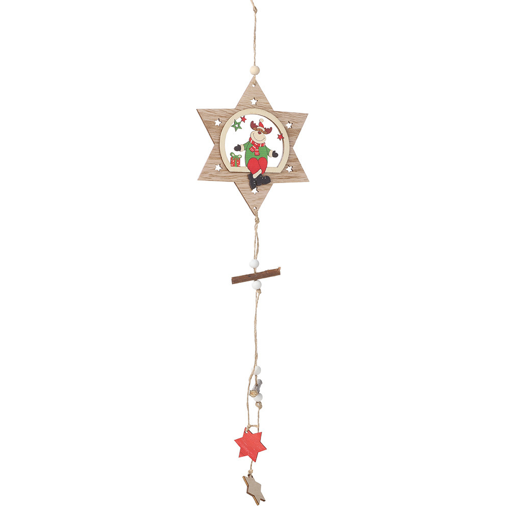 Wooden six-pointed star pendant elk model 44x12cm