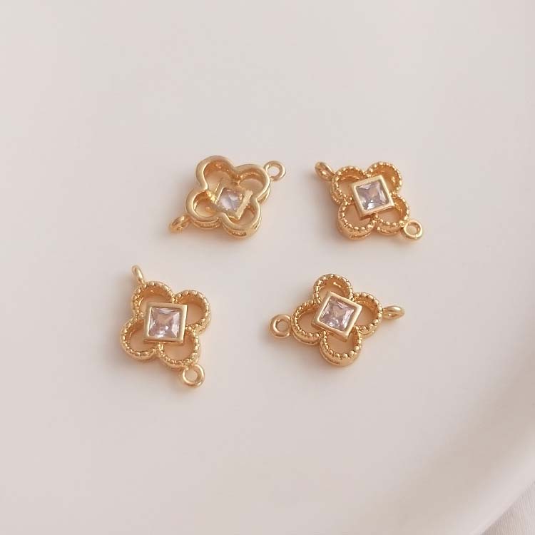 10x15mm square zirconium four-leaf clover double h