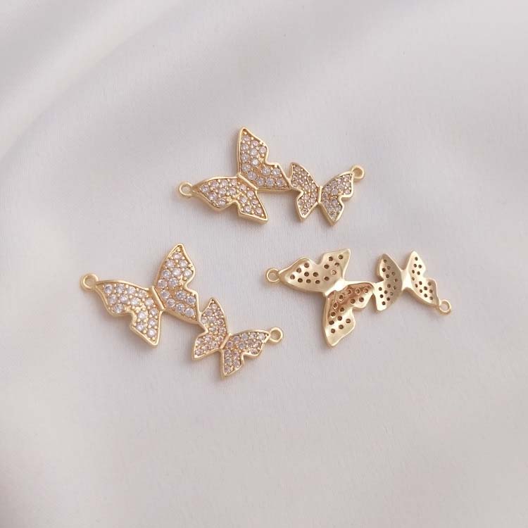 Full zirconium double hanging butterfly pendant 28