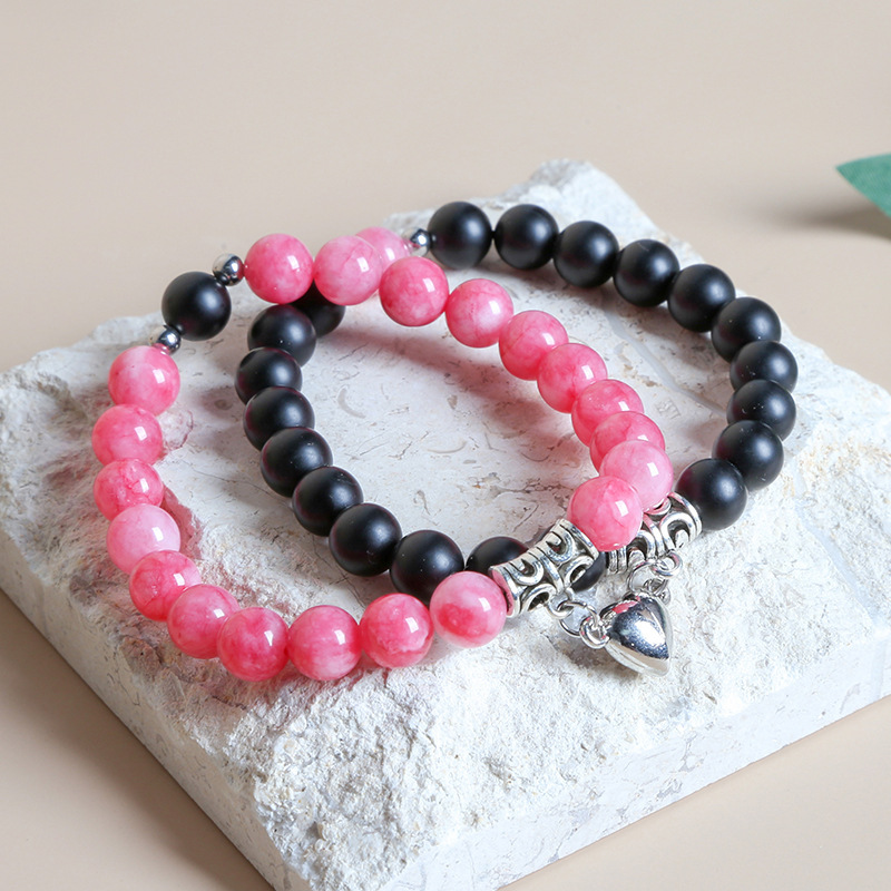 Matte Black Stone,Pink Chalcedony