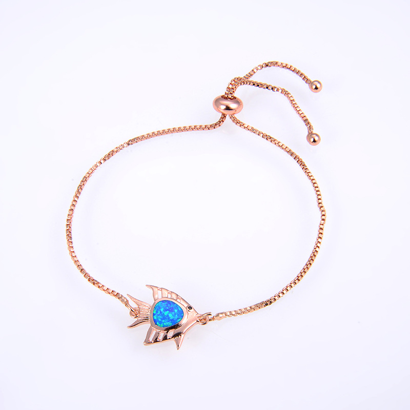 21:Rose gold blue single fish Opal