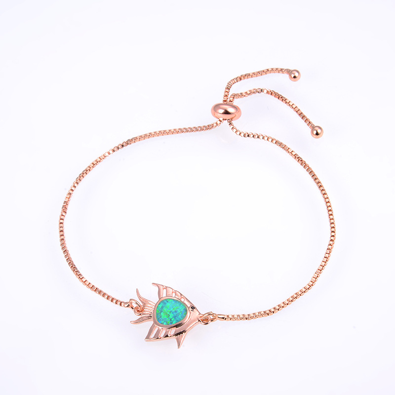 22:Rose gold green single fish Opal