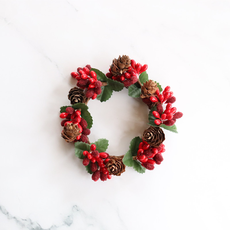 Red sand beads natural pine cone candle ring