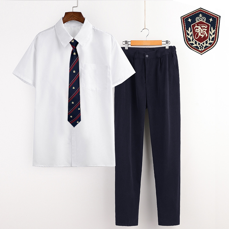 Men's white short sleeve   navy blue pants