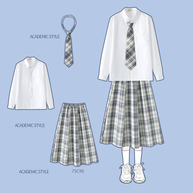 White long sleeve   a knife skirt   a knife tie