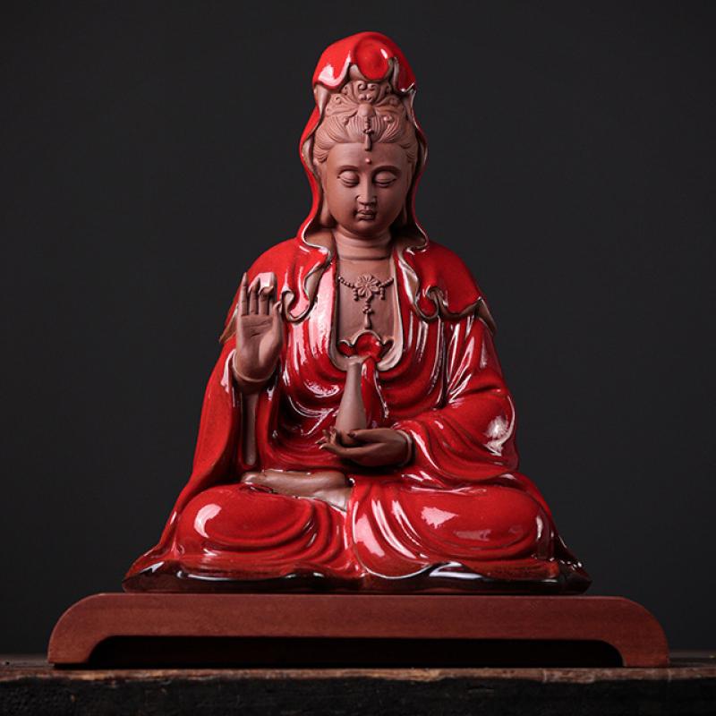 Hold the bottle Guanyin - sit with a red grapefruit arc base 20*12*22.6cm