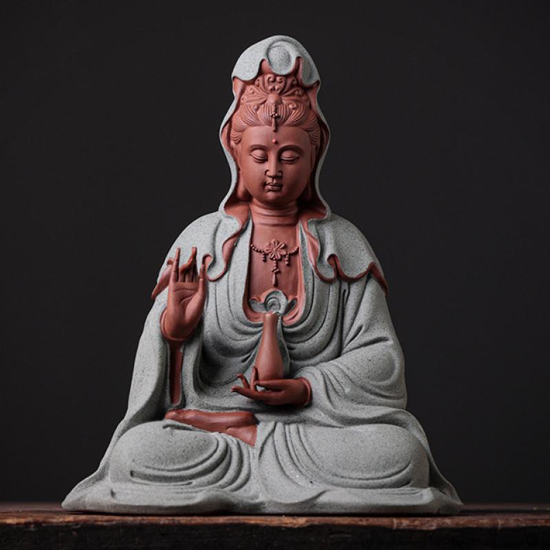 Bottle-holding guanyin-sitting style gray blue 16*12*20.5cm