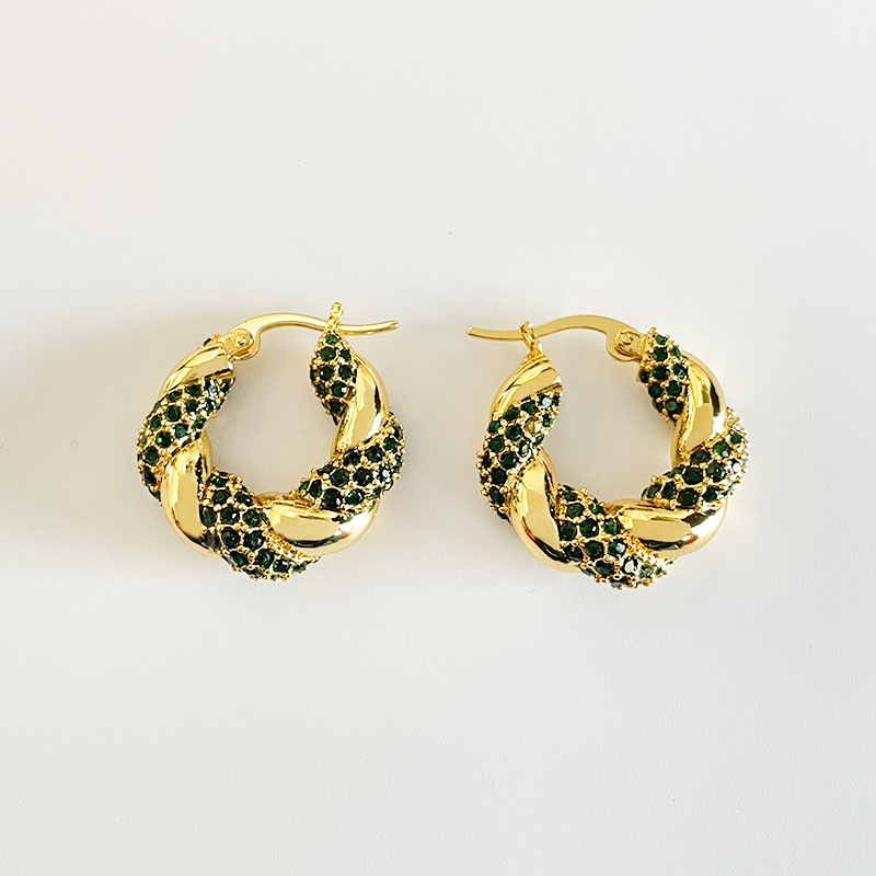 2 gold color plated with green rhinestone