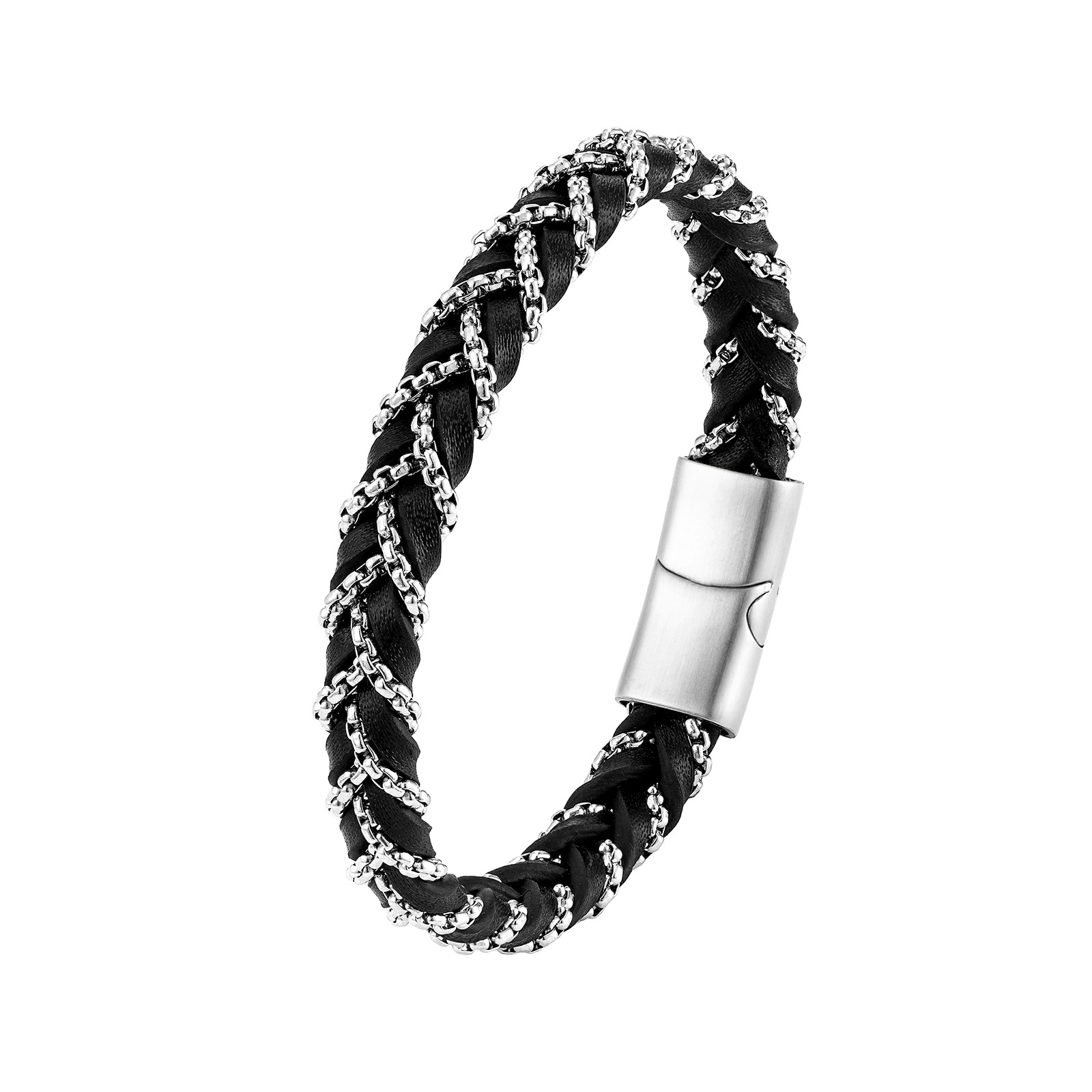 Black leather steel chain