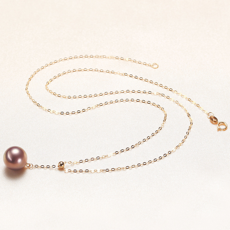 9mm purple pearl with gold-plated copper chain